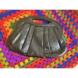 Vtg 80s/90s does 50s black‎ pleat clutch purse polka dot lining glam pinup 8x12